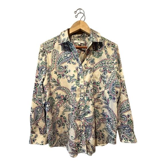 Foxcroft Tops - Foxcroft Boyfriend Women’s Non-Iron Paisley Shirt 100% Cotton Long Sleeve Button
